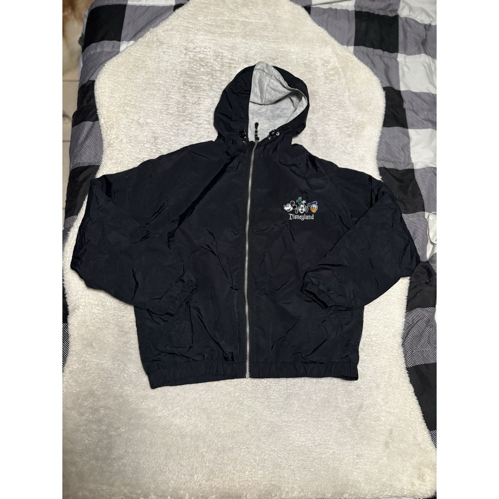 Vintage Disneyland Jacket Nylon Black Medium Mickey Goofy Donald Duck Zip Up